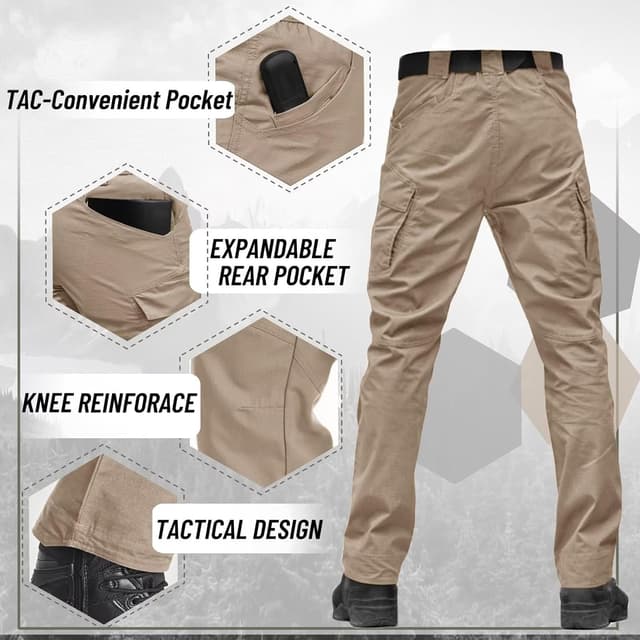 Detalle de TACVASEN men’s military cotton outdoor hiking trousers with multi-pockets