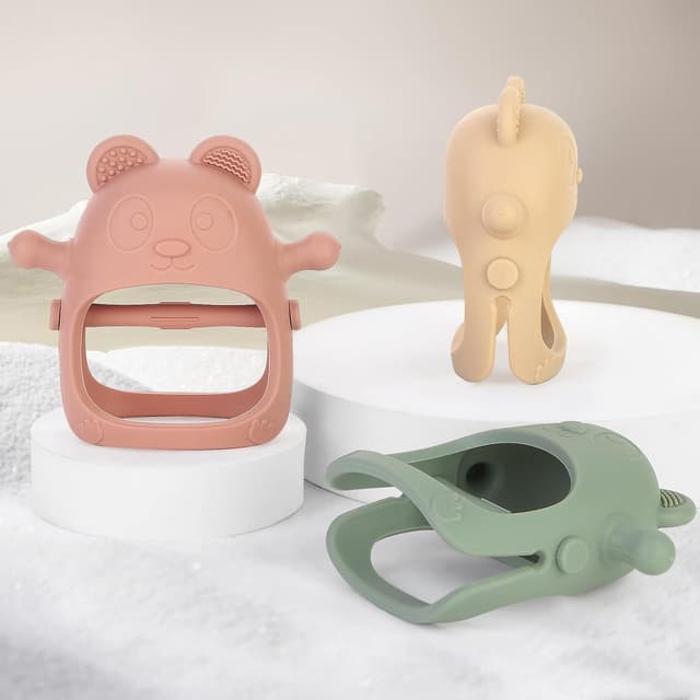 Detalle de Eascrozn 3-Pack Baby Teething Toys (3 Months+) Silicone Teething Mittens