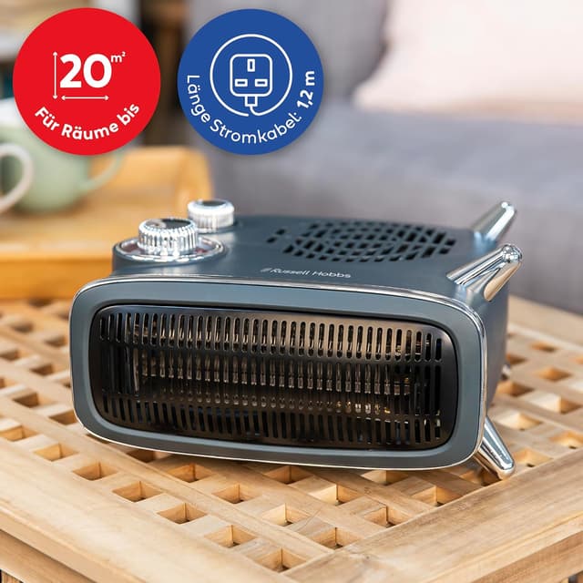 Detalle de Russell Hobbs RHRETHFH1001G termoventilatore retrò orizzontale/verticale 1800 W con termostato regolabile