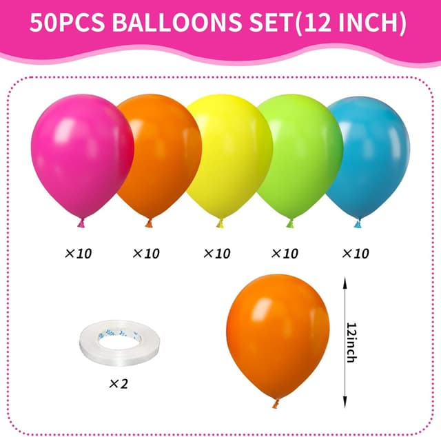 Detalle de Rainbow Balloons 50-Pack 12-Inch Neon Multicolor Latex Balloons for Parties
