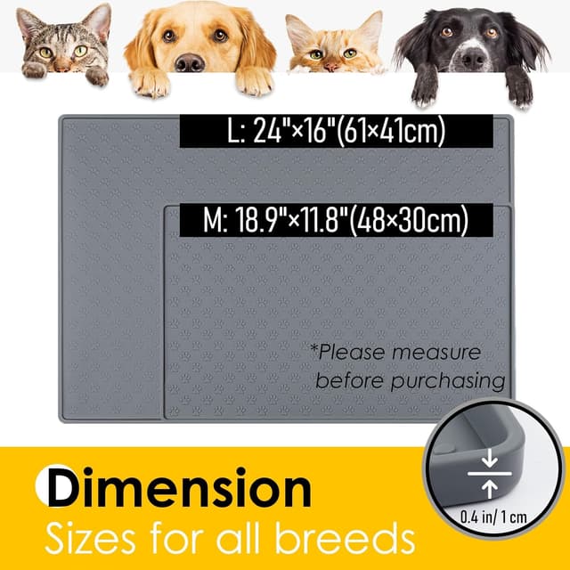 Detalle de AVYDIIF Silicone Dog & Cat Food Mat (48×30cm) – Waterproof, Anti-Slip Pet Feeding Mat with Raised Edge