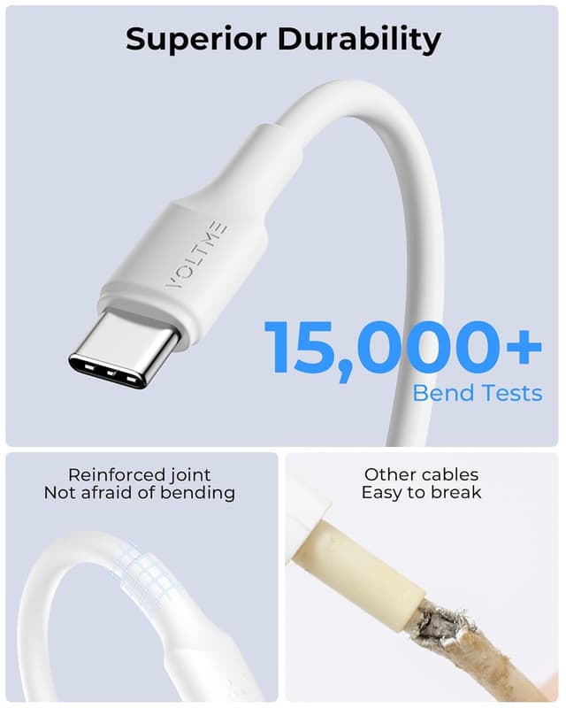 Detalle de VOLTME Cavo USB-C 60W PD 3A in TPE da 1,20 m (bianco) con ricarica rapida e trasferimento dati fino a 480 Mb/s