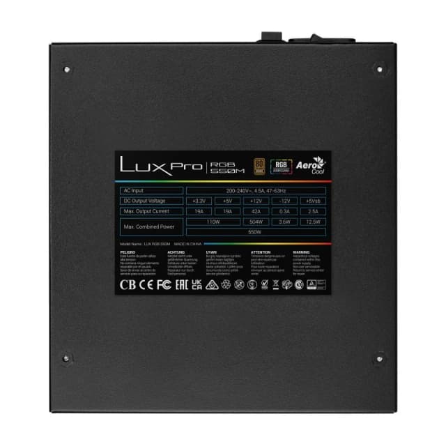 Detalle de Aerocool LUXPRORGB550M Fuente semi‑modular 550 W 🔌
