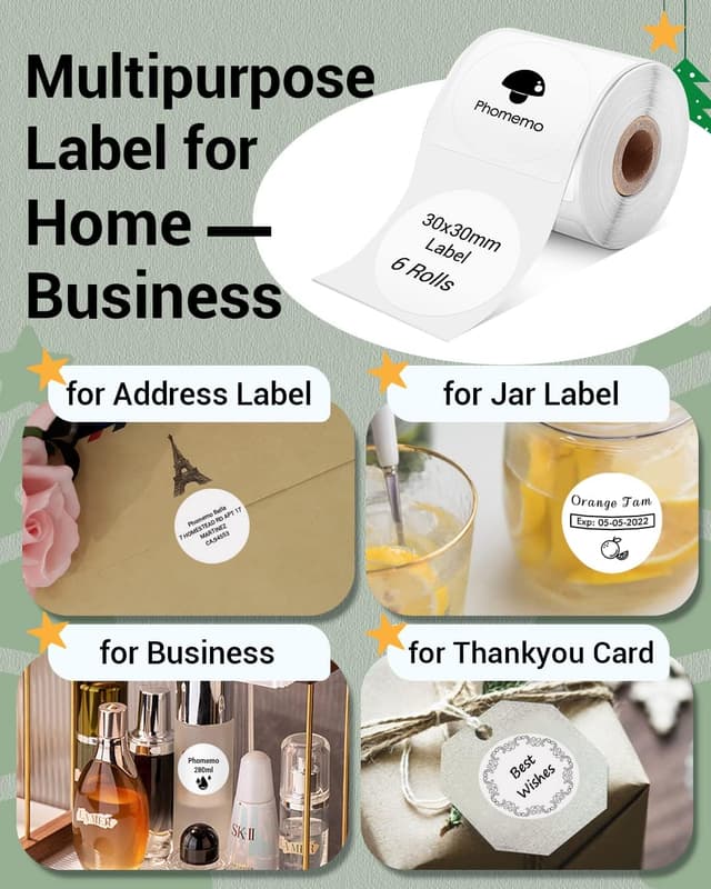 Detalle de Phomemo M110: 3 rotoli di etichette termiche rotonde 50×50 mm (compatibili con M110/M120/M220/M221 e altri)