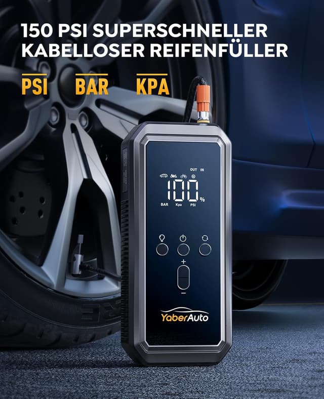 Detalle de YaberAuto 5000A Auto Starthilfe (YA70) mit LCD, 21.800 mAh Powerbank und 150 PSI Kompressor