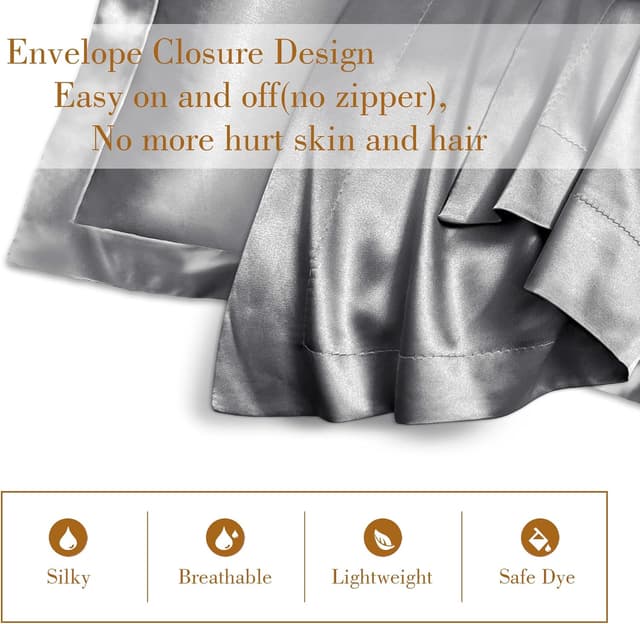 Detalle 2 de UQQU 2 Pack Natural Mulberry Silk Pillowcase Set (Grey) – 50 x 75 cm