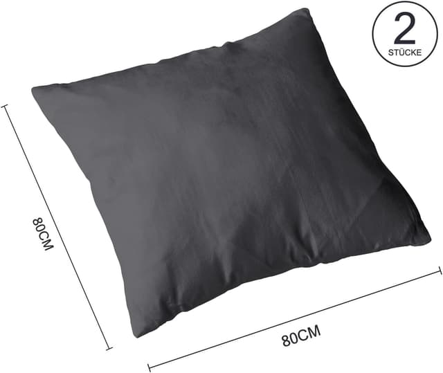Detalle 2 de Amolavet Kissenbezug 80x80 Grau im 2er-Set – Hotelverschluss aus gebürsteter Mikrofaser