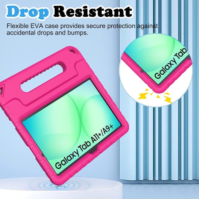 Detalle de TOPWANT Kids Case with Built-in Screen Protector for Samsung Galaxy Tab A11+ / A9+ (11-inch, 2023/2025) – Shockproof Stand Case, Rose Pink