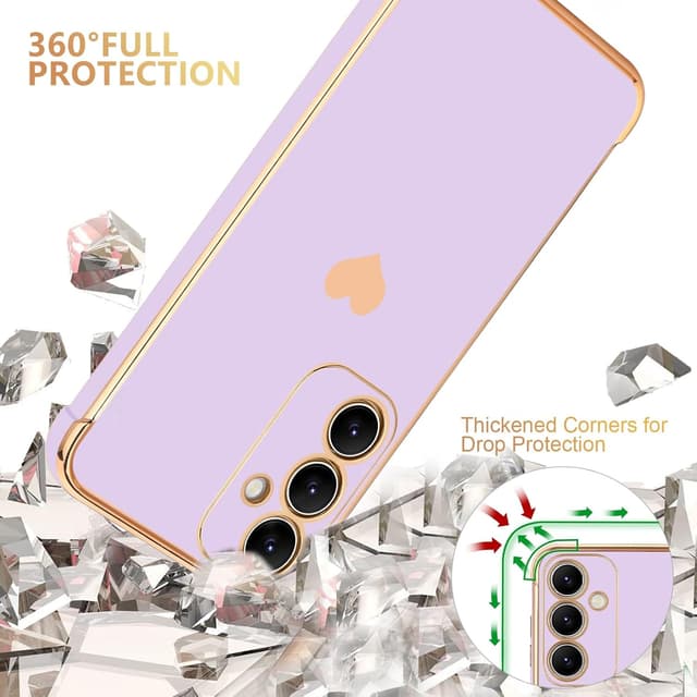 Detalle 2 de Urarssa Cute Bling Heart Case for Samsung Galaxy S24 (Purple) – shockproof silicone bumper cover