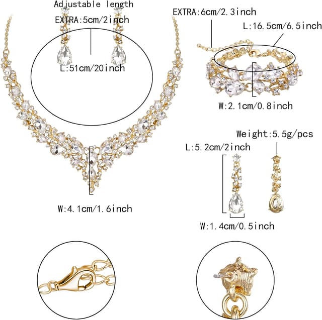 Detalle 2 de EVER FAITH Statement Halskette, Ohrringe & Armband Set mit österreichischen Kristall-Tropfen – Klar/Silber-Ton