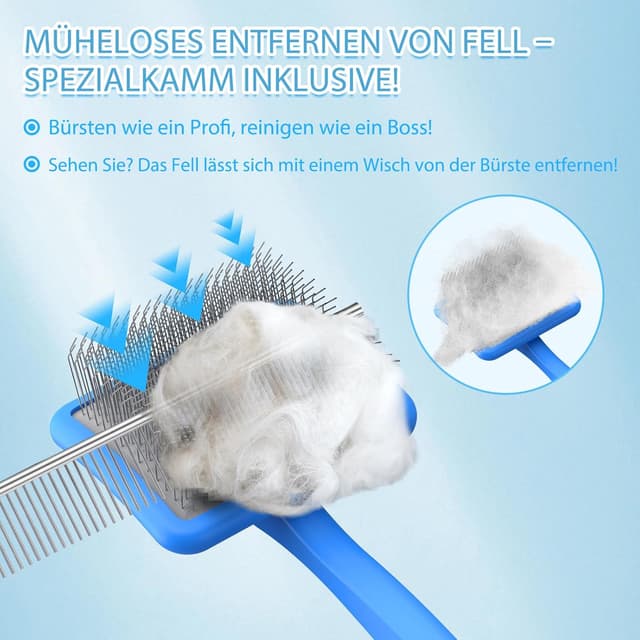 Thumbnail 6 de YOYUPETA Zupfbürste & Hundebürste für langes Fell (25 mm Pins) mit Etui – Profi-Fellkamm für Unterwolle, Knoten & Filz in Blau