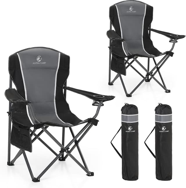 Detalle de ALPHA CAMP Set of 2 Folding Camping Chairs for Adults (High Back, Cup Holder, Up to 160kg)