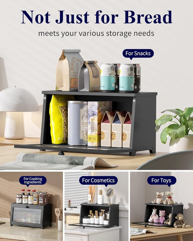 Thumbnail 6 de Kitsure Wooden Bread Box with Magnetic Acrylic Door and Large Capacity Storage