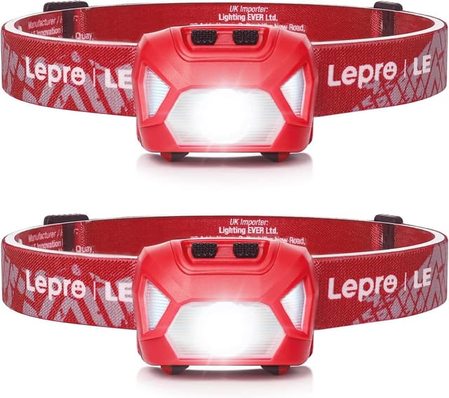 Detalle de Lepro Stirnlampe 1300 Lux LED XPG mit 6 Lichtmodi, Rotlicht & IPX4 – batteriebetrieben