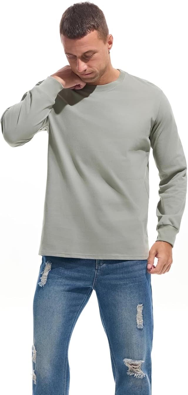 Detalle de VEIISAR Herren dickes Rundhals-Langarmshirt aus 100% Baumwolle (Heavy Duty, pre-shrink)
