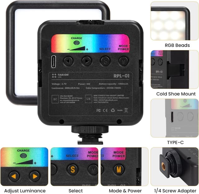 Thumbnail 5 de TARION RPL-01 Luz RGB para cámara 1800mAh