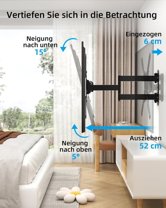 Detalle de HOME VISION TV-Wandhalterung schwenkbar & neigbar (Vollbeweglich) für 26–55 Zoll bis 40 kg, Extra langer Arm 52 cm, max. VESA 400x400