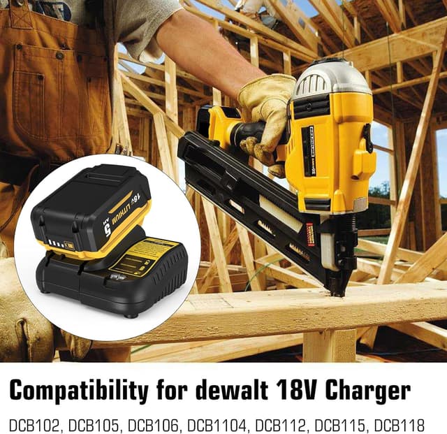 Detalle de 2x 18V 5Ah Li-ion replacement batteries with LED indicator for Dewalt (DCB184/DCB182/DCB181/DCB180 and more)