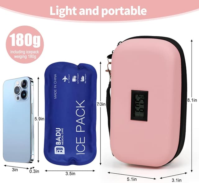 Detalle de HIMDUZE 24 Hour Insulin Cooler Travel Case (TSA Approved) with Thermometer Display – Pink