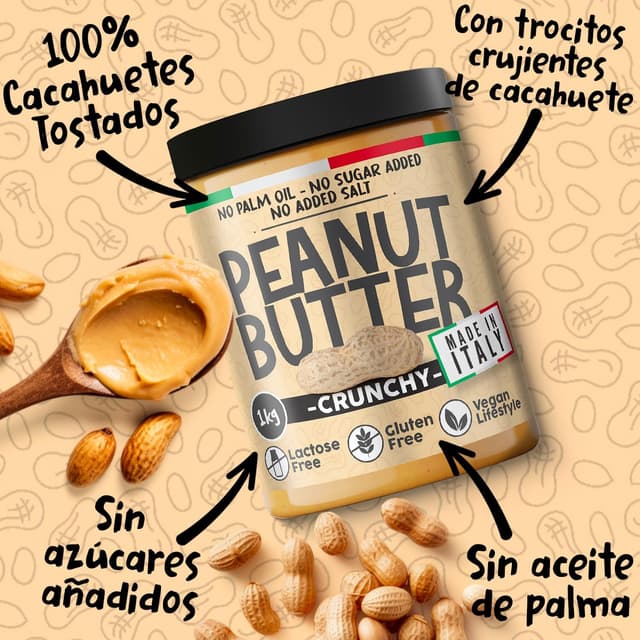Thumbnail 1 de Crema de Cacahuete Crunchy 1kg - Natural y Sin Azúcar 🥜