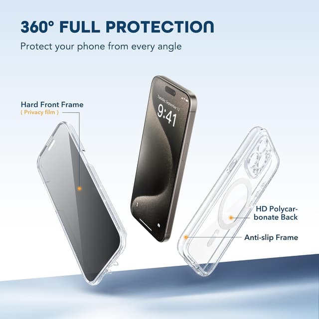 Detalle de TIESZEN for iPhone 15 Pro Max Case (MagSafe compatible) with Built-in Privacy Screen Protector & Camera Protection