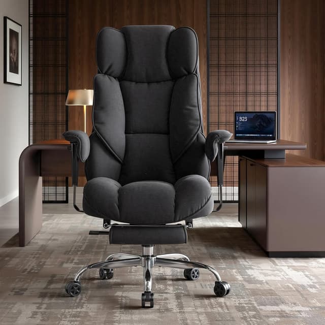 Detalle 2 de Efomao Big and Tall Office Chair (200kg) with Footrest – heavy duty executive desk chair in black