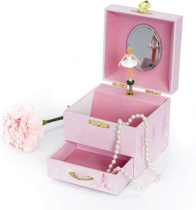 Detalle de Trousselier Cube Music Box Ballerina Slippers Pink – statuetta con carillon e rotazione su melodia