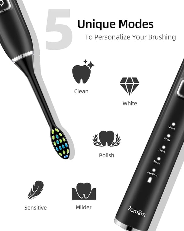 Detalle de 7AM2M Sonic Electric Toothbrush for Kids (Black) with 6 Brush Heads, 90-Day Battery and 5 Brushing Modes