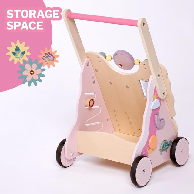 Detalle 2 de Giant bean Lauflernwagen aus Holz im Schmetterlingsdesign (rosa) – Baby Walker ab 1 Jahr für Mädchen und Jungen