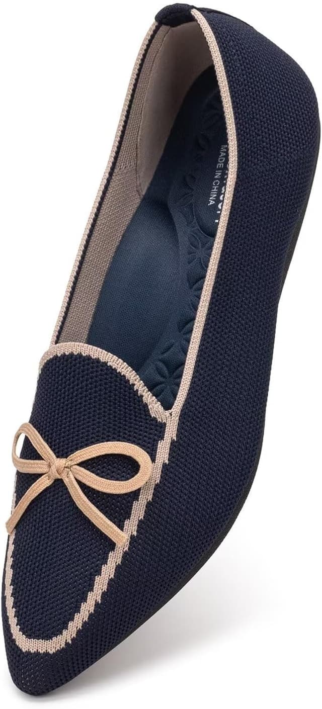 Detalle de Frank Mully Loafer Flats für Damen aus Strickstoff – waschbare Ballerina-Schuhe mit Schleifen