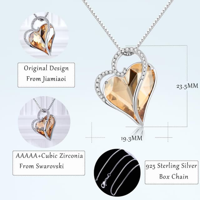 Detalle de jiamiaoi Kette Herz Silber mit Anhänger – Damen-Halskette mit Herz-Design und Zirkonia