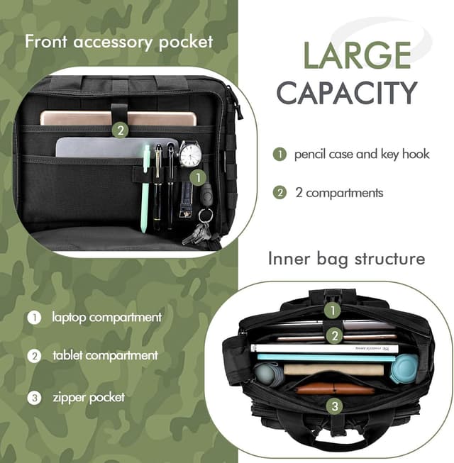 Detalle 2 de BAGZY Sac bandoulière tactique et militaire 600D Oxford pour ordinateur 14 pouces (molle, survie & randonnée)
