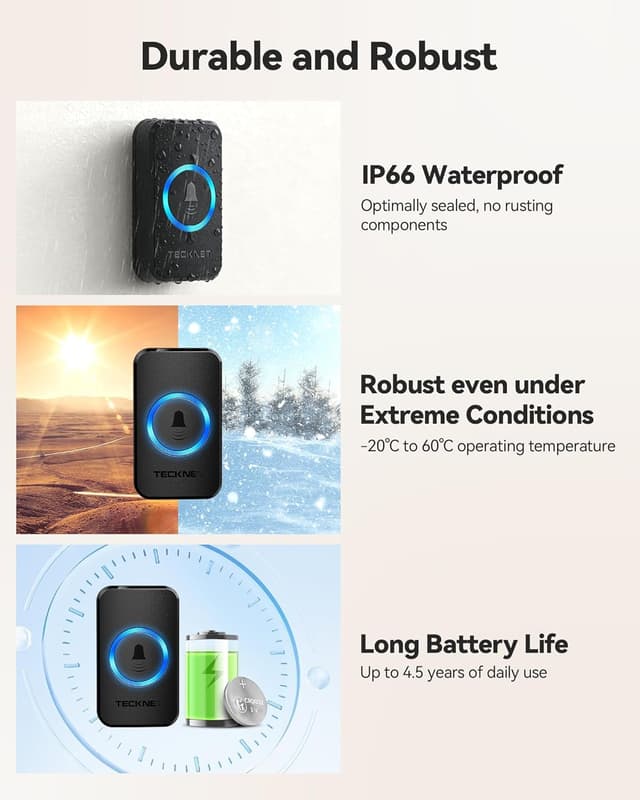 Thumbnail 4 de TECKNET Wireless Doorbell 1312ft Range