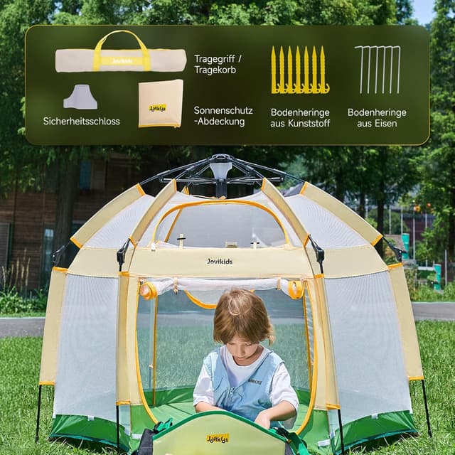 Thumbnail 5 de Jovikids faltbarer Laufstall mit Baldachin und Pop-up Zelt, 6-eckig 150x150x105 cm