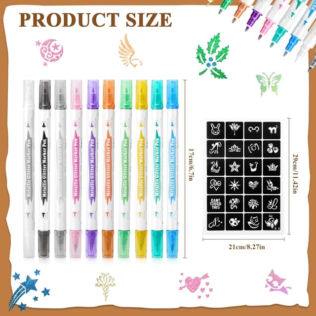 Detalle 2 de Tattoo Kinderstifte und Schablonen-Set mit 10 Tattoo-Stiften und 111 Mustern