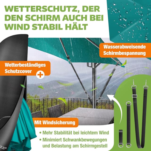 Thumbnail 6 de KESSER Alu Ampelschirm LED Solar inkl. Abdeckung, Fernbedienung & Kurbelschirm – 360°-Funktion, wasserabweisend