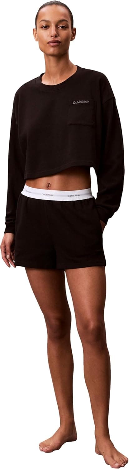 Detalle 2 de Short d’intérieur femme Calvin Klein en jersey logo avec ceinture emblématique