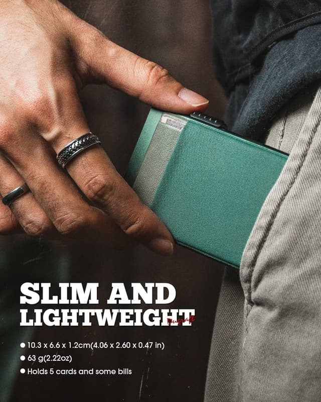 Detalle 2 de DUGRAFT Men’s Pop-Up Credit Card Holder Wallet (Midnight Green) – Slim RFID Blocking Aluminium Card Wallet with Coin Pocket