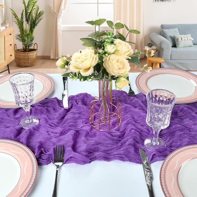 Detalle 2 de 6 Pack 10FT Purple Cheesecloth Table Runner (120 Inch) for Boho, Rustic Spring Parties & Weddings