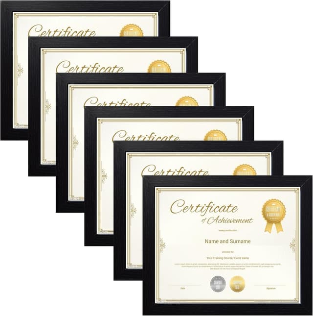 Detalle de 8.5x11 Certificate Document Picture Frame Set of 6 (Black) for Wall or Tabletop