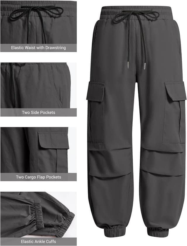 Thumbnail 6 de JiAmy Girls Cargo Trousers (Elastic Waist Baggy Parachute Style) for Ages 5–14