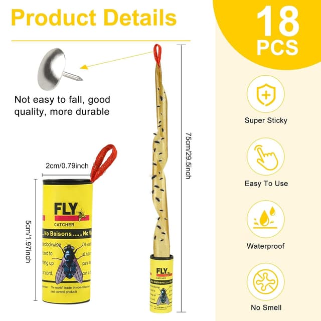Detalle de 18PCS Fly Paper Strips (TRIITECH) Sticky Fly Ribbon Traps for Indoor & Outdoor