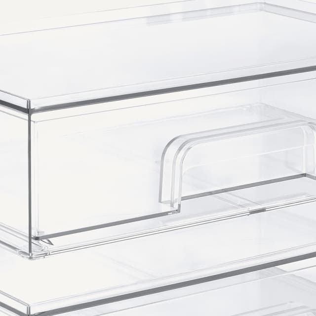 Detalle de Amazon Basics stapelbare Aufbewahrungsschubladen aus Kunststoff (transparent), 2er-Set – Make-up-Organizer