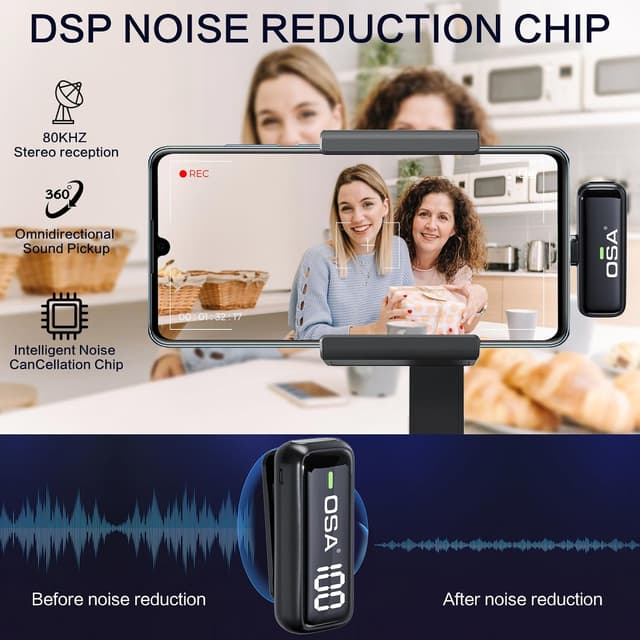 Detalle de OSA Microfono Lavalier Wireless con display batteria e USB‑C per iPhone