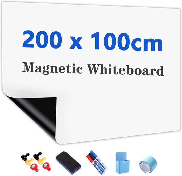 Detalle de JOMUSAGA Whiteboard Folie (200 x 100 cm) – magnetisch selbstklebende Magnettafel mit Markern, Schwamm & Magneten