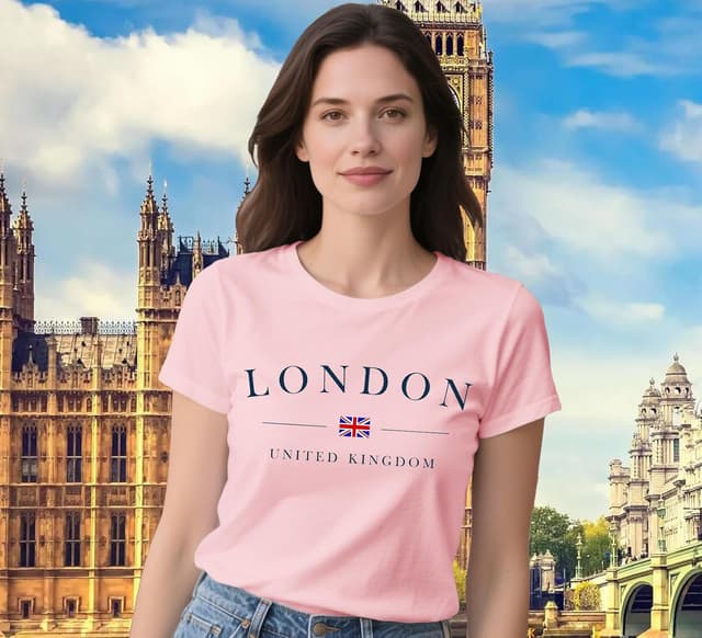 Detalle de Qskall Women’s Union Jack “London” T-Shirt with Loose Fit