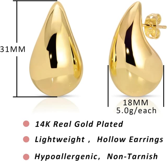 Detalle de Tropfenohrringe für Frauen – dicke Chunky-Loop aus Messing, goldfarben, hypoallergen, kein Edelstein