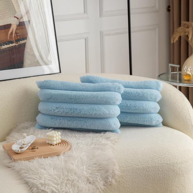 Thumbnail 6 de Neelvin Green Faux Fur Cozy Striped Throw Pillow Covers (20x20 inch) – Set of 2