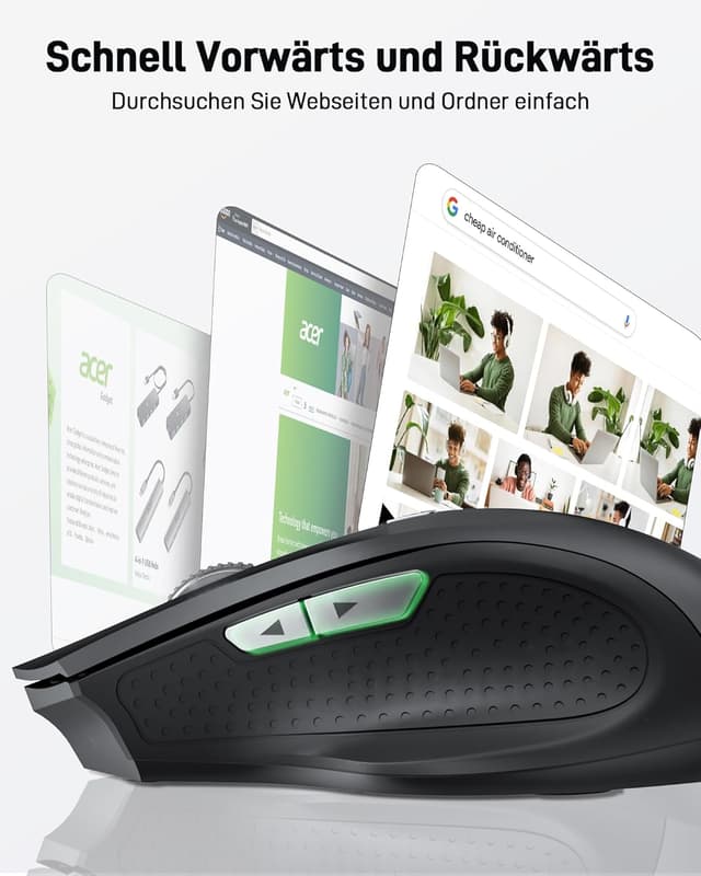 Detalle 2 de Acer kabellose Ergonomie-Funkmaus PC Maus mit 3 DPI-Stufen (800/1200/1600) und 2,4 GHz-USB-Empfänger