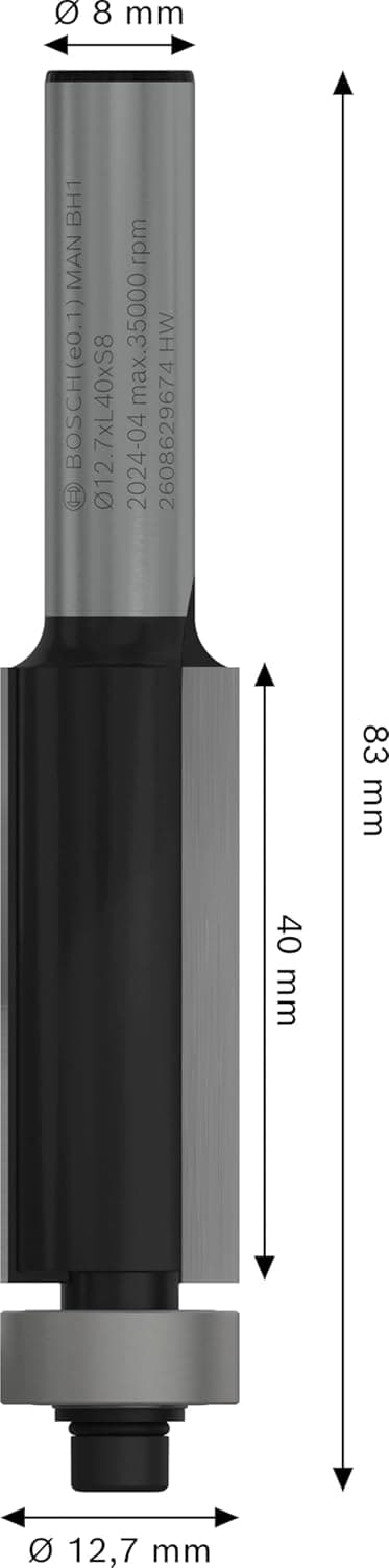 Detalle 1 de Bosch fraise à araser PRO pour roulement inférieur (araser le bois, emmanchement 8 mm, Ø 12,7 mm)